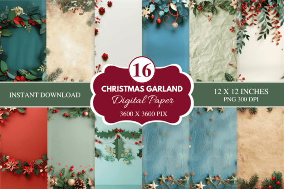 Elevate Festive Projects with Christmas Garland Digital Paper