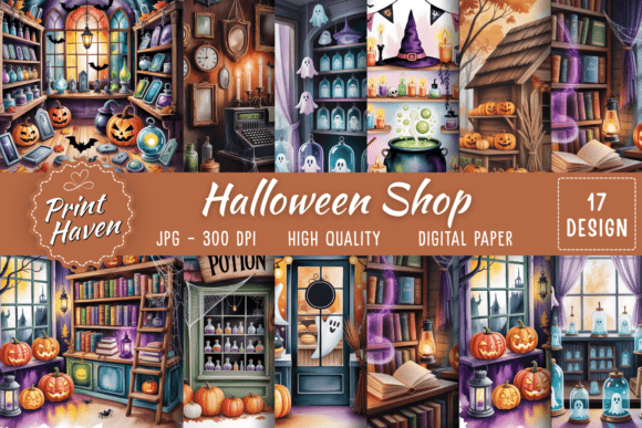 Enchanting Watercolor Halloween Shop Junk Journal Kit