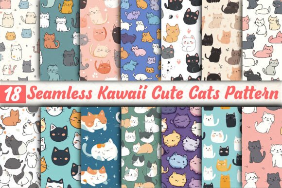 Kawaii Cute Cats Pattern Bundle: A Playful Design Asset
