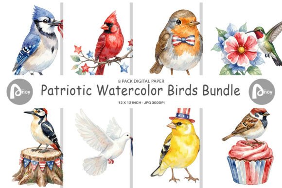 Patriotic Watercolor Birds Digital Paper: A Designer's Toolkit