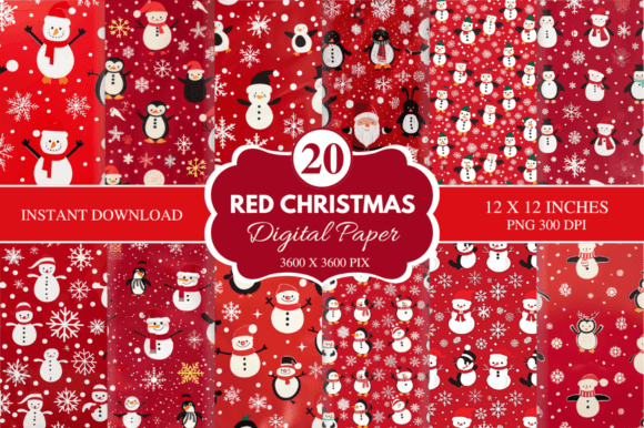 Red Christmas Digital Paper Bundle: Instant Holiday Elegance
